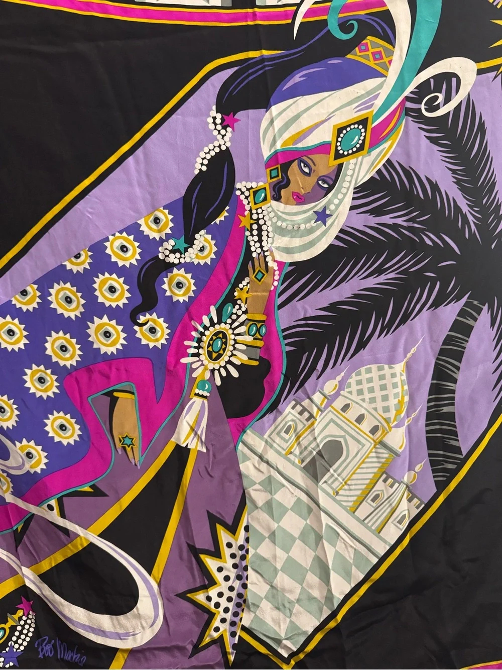 Bob Mackie Wearable Art Aladin Themed 100% Silk Scarf